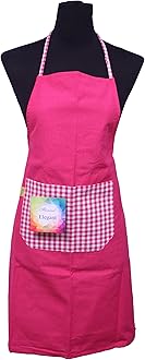 FLORINA Kitchen Chef Apron With Plain to Checks Design Apron for Kitchen Cooking Waterproof Apron For Women Men with Front Centre Pocket Grill, DIshwash (Cotton Blend Material)