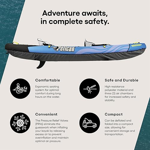 Vista 4 de Pelican iESCAPE Kayak inflable - Kayak recreativo - Compacto, estable y divertido todo en uno - para 1 o 2 personas