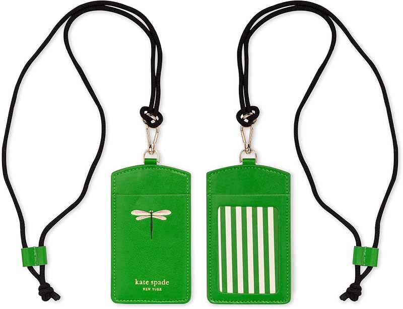 kate spade new york ID Badge Holder Lanyard, Green Dragonfly | Leatherette Work Key Card Holder with Adjustable Lanyard for Nurses, Teachers, Office, and Travel