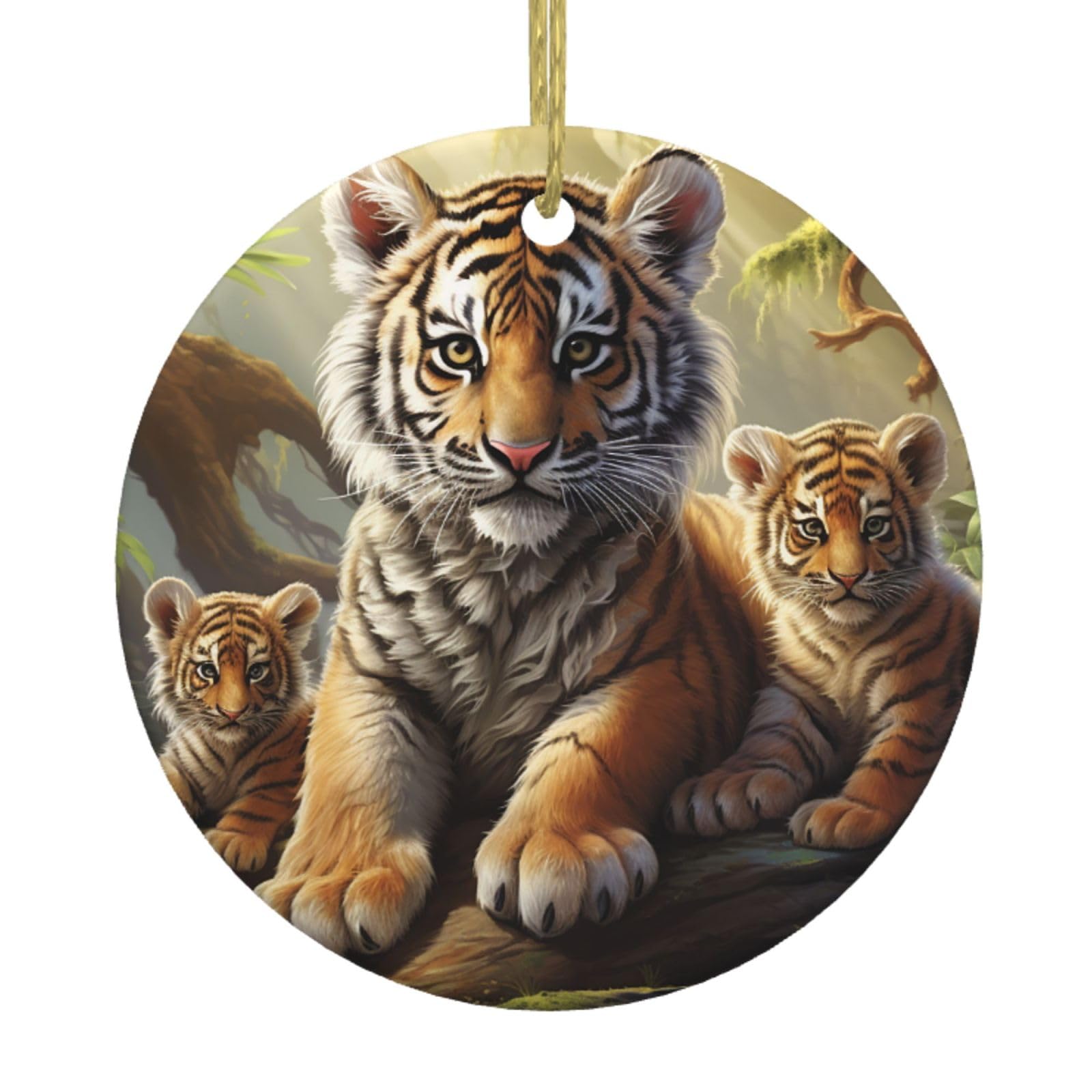 Fodpand Women's White Jungle Tigers Cub Christmas Ornaments 2025, Gift Exchange For Men, Collectible Ceramic Ornament Round Hanging Ornaments For Christmas Tree Decoration