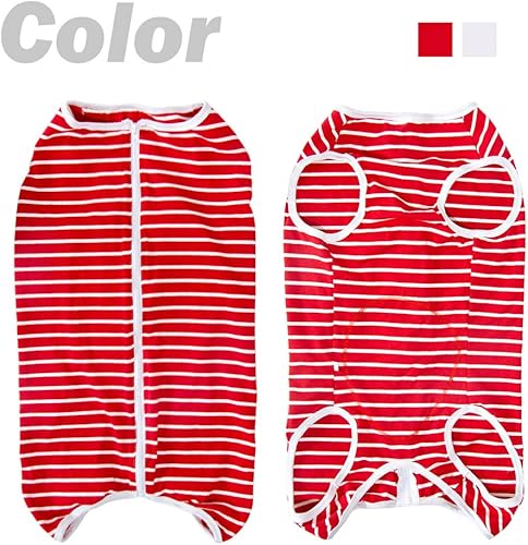 Vista 101 de Traje de recuperación para perros, camisa poscirugía para cachorros, ropa protectora de heridas para animales (rayas blancas y rosadas, XL)