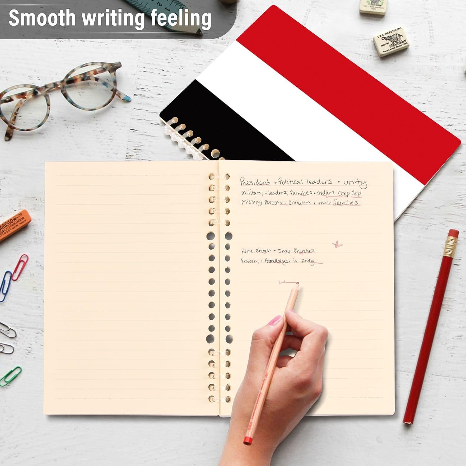 voucong A5 size Republic Of Yemen Flag Black Red bound notebooks 8.3" x 5.7", wire-bound composition notebook wide ruled 60 sheets for travel&writing