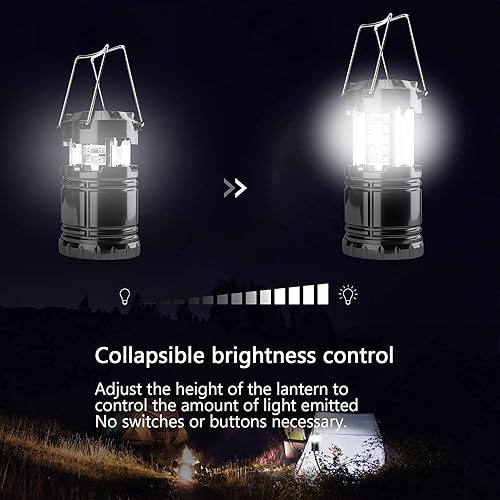 Miniatura 2 de Linterna de campamento, paquete de 4 luces LED de campamento ajustables de brillo, plegable, IPX4, impermeable, para cortes de energía, emergencia