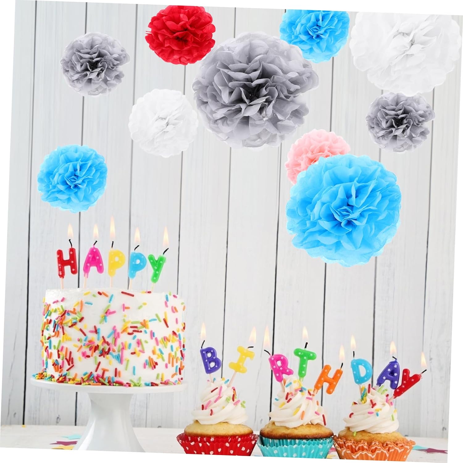 MUCKLILY 50pcs Hanging Decorative Paper Pom Poms Tissue Flower Balls for Wedding Christmas Party Festival Decorations with Delicate Craftsmanship