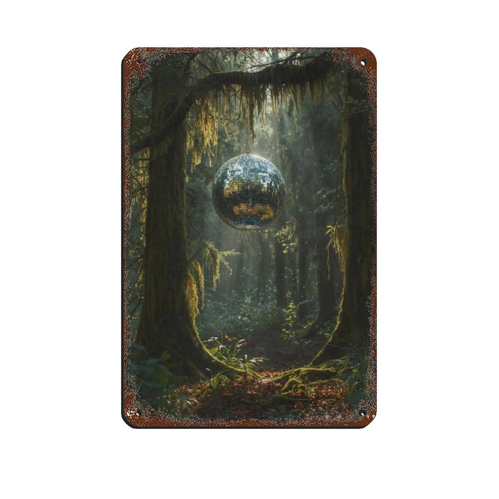 Poster rétro en métal pour salon style vintage plaque murale Disco Party in The Forest