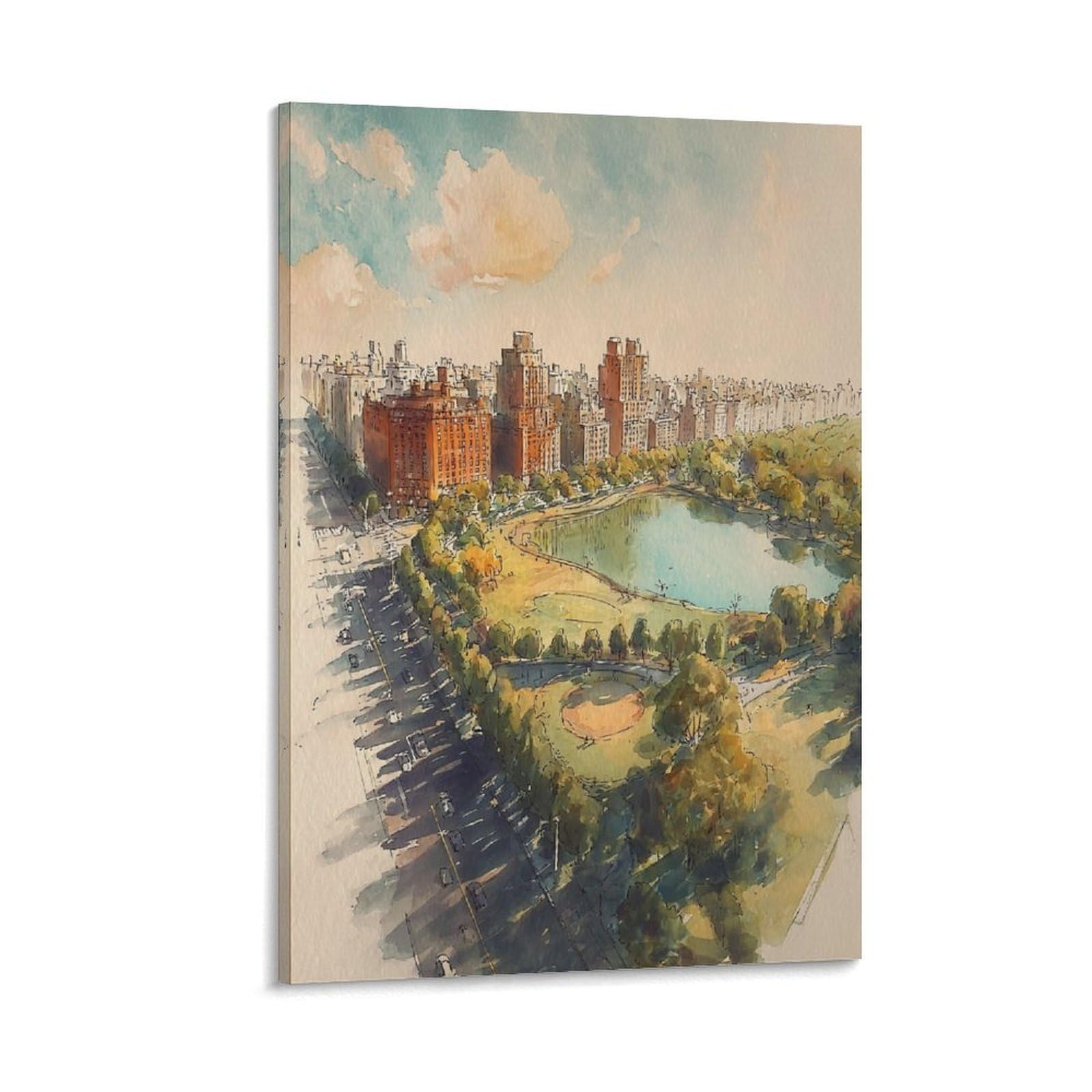 LCYNNH Central Park Watercolor Print Manhattan New York 16x24inch(40x60cm) Print Home Bedroom Office Living Room Decor Canvas