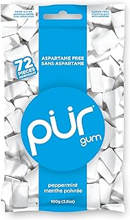 PUR 100% Xylitol Simply Pure Natural Flavored Chewing Gum, Sugarless Peppermint, Aspartame and Gluten Free, Vegan & Keto Friendly, Healthy, Low Carb, 72 Count