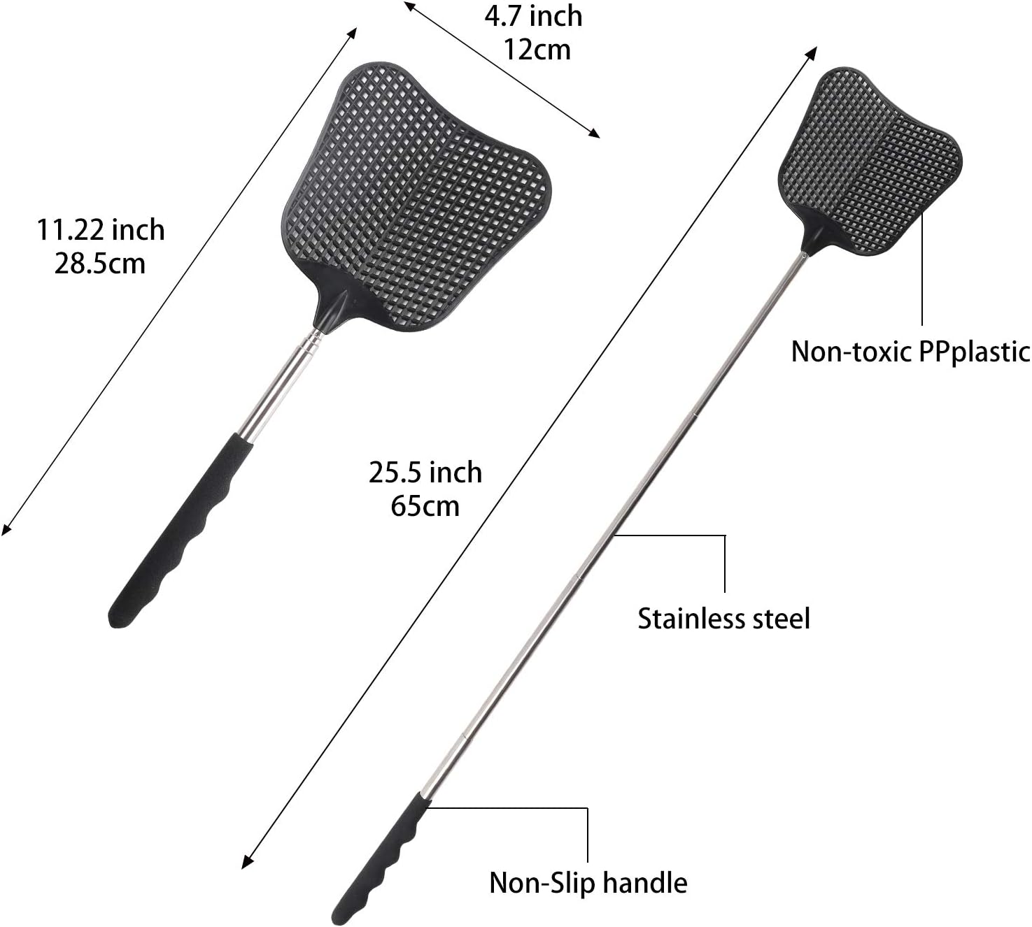 STUHAD 4 Pack Retractable Fly Swatters Heavy Duty Set, with Durable Telescopic Stainless Steel Handles, for Home, Classroom and Office