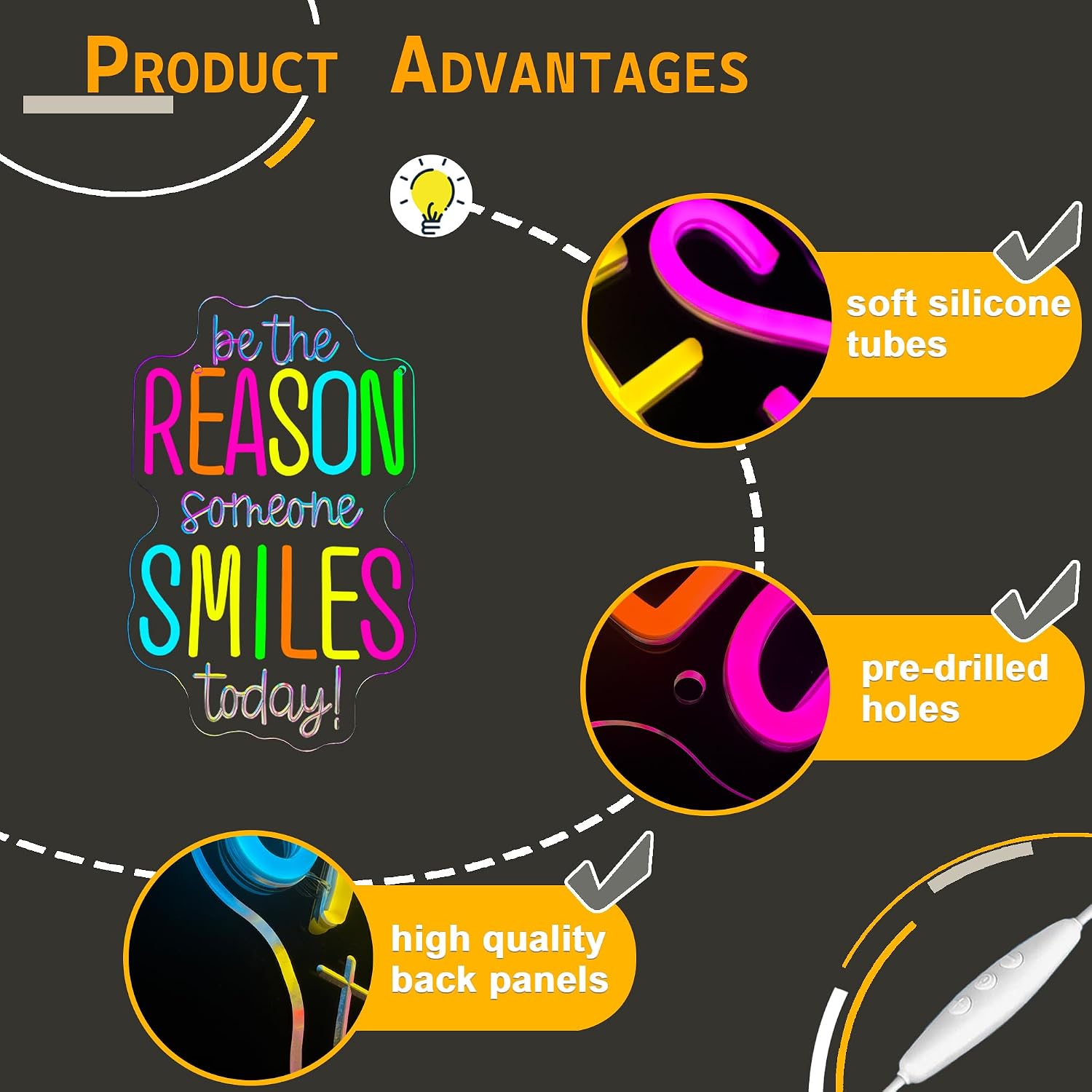 Allball Be The Reason Someone Smiles Today Neon Sign, Motivational Neon Light USB Powered LED Dimmable Inspirational Sign, for Classroom Office Bedroom Living Room Wall Decor(15.7 * 9.8 In)