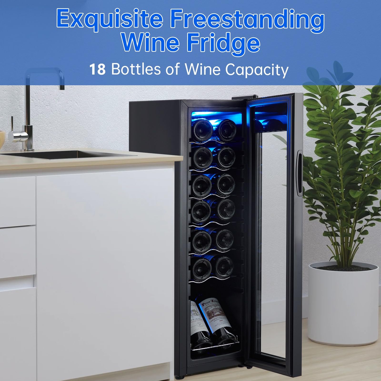Takywep 18 Bottle Wine Fridge, Freestanding Compressor