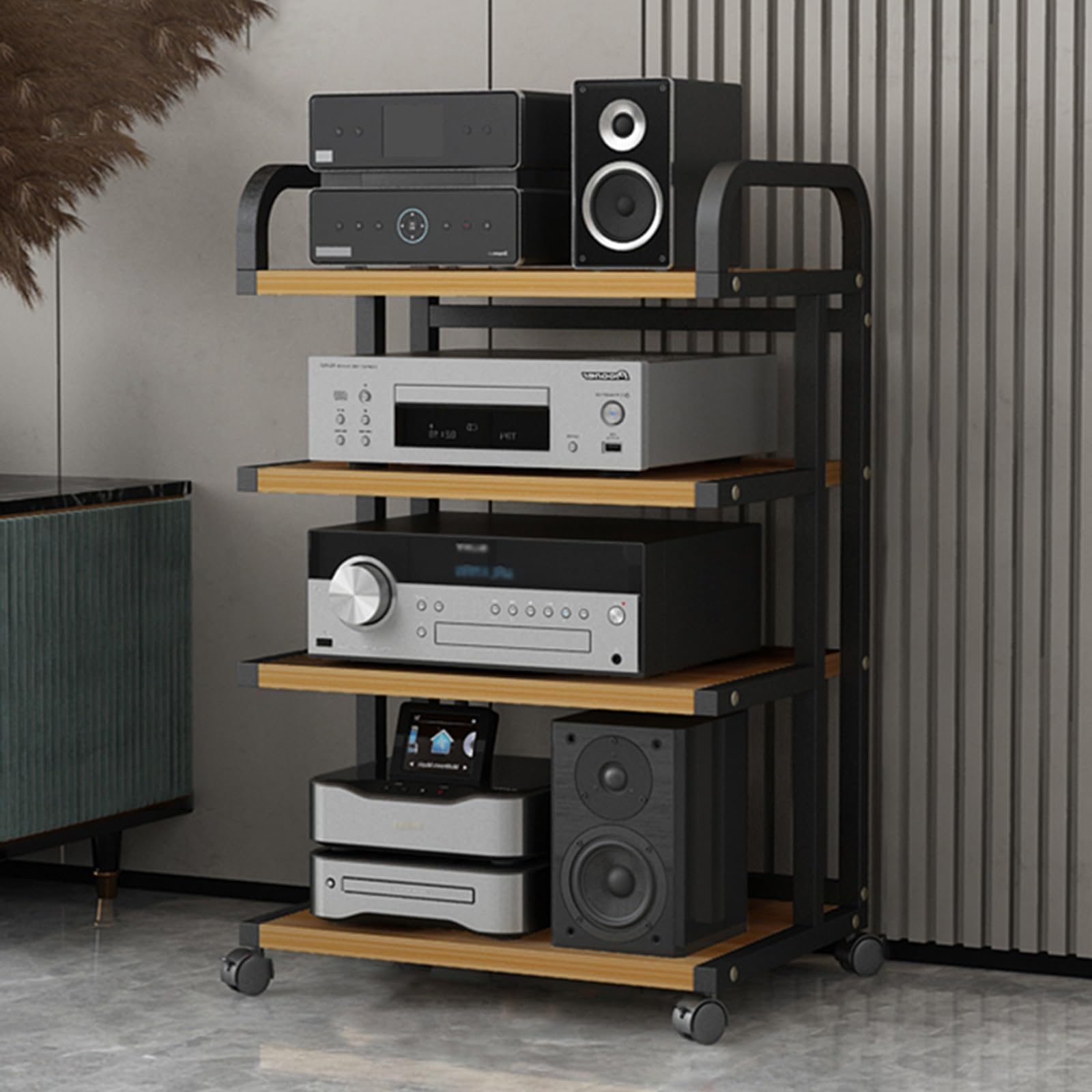 Wieża na sprzęt audio, Stojak na media 3 4-poziomowy biały, nowoczesny uchwyt do przechowywania odtwarzacza CD Półka konsolę gier wideo kina domowego(Black,4 tier 50x40x85.5cm)