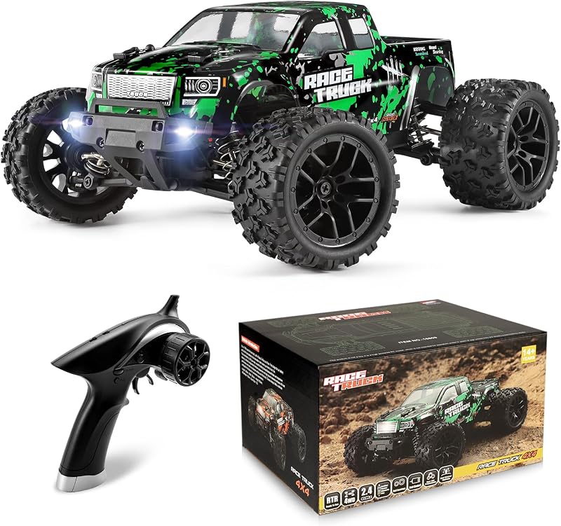 18859 1:18 Scale All Terrain RC Car, Hobby 4WD Remote Control Car | 2.4GHz Electric RC Vehicle 36 KPH High Speed 4X4 Waterproof Off-Road RC Truck with Two Rechargeable Batteries for RC Driving