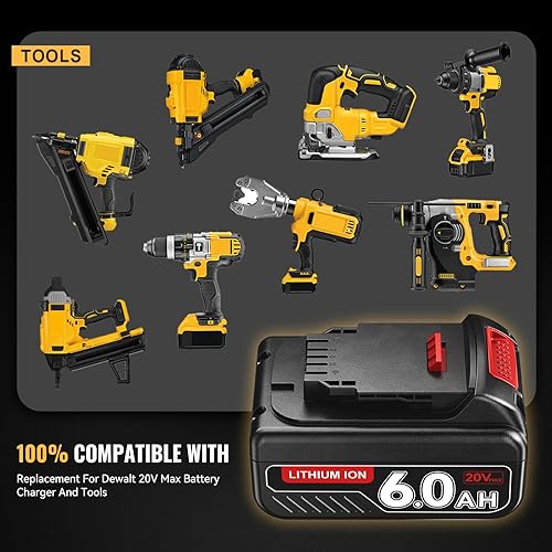 Miniatura 2 de Paquete de 4 baterías de repuesto de iones de litio de 6.0 Ah 20 V DCB200 para Dewalt de 20 V, compatible con herramientas inalámbricas Dewalt