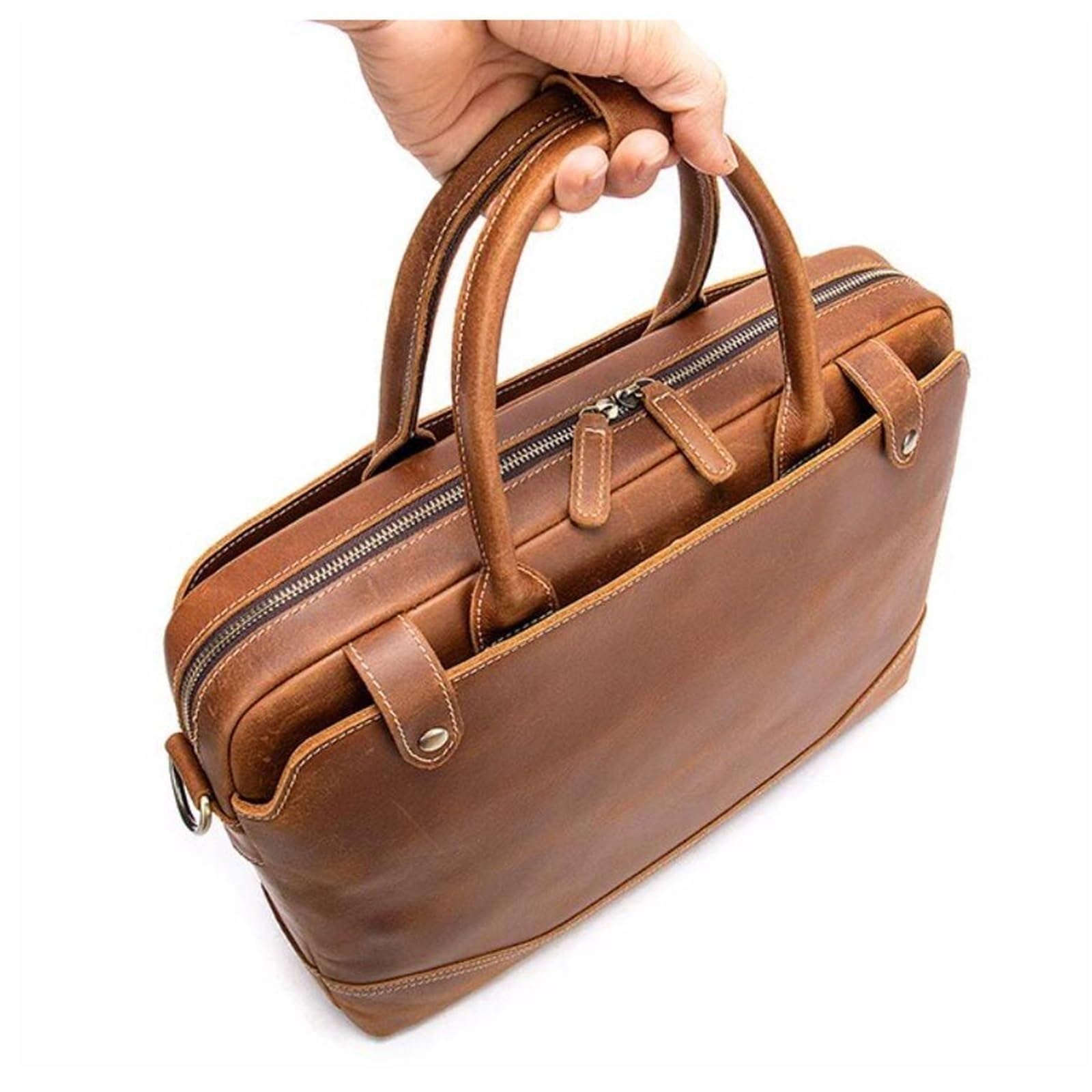 Borsa da lavoro in pelle for uomo, con tracolla e porta laptop da 14 pollici, for viaggi d'affari e lavoro
