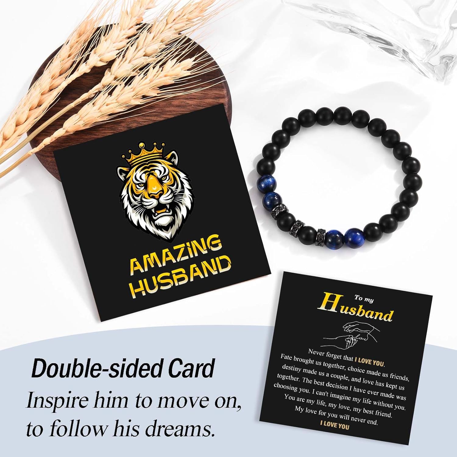 To My Son Grandson Nephew Brother Friend Dad Husband Uncle Stepdad Brother-in-Law Son-in-Law Father-in-Law Bracelet Gifts, Elastic Rope Beads Bracelet for Boys Men on Birthday Christmas Valentines Graduation Fathers Easter Basket Stuffers - Image 2