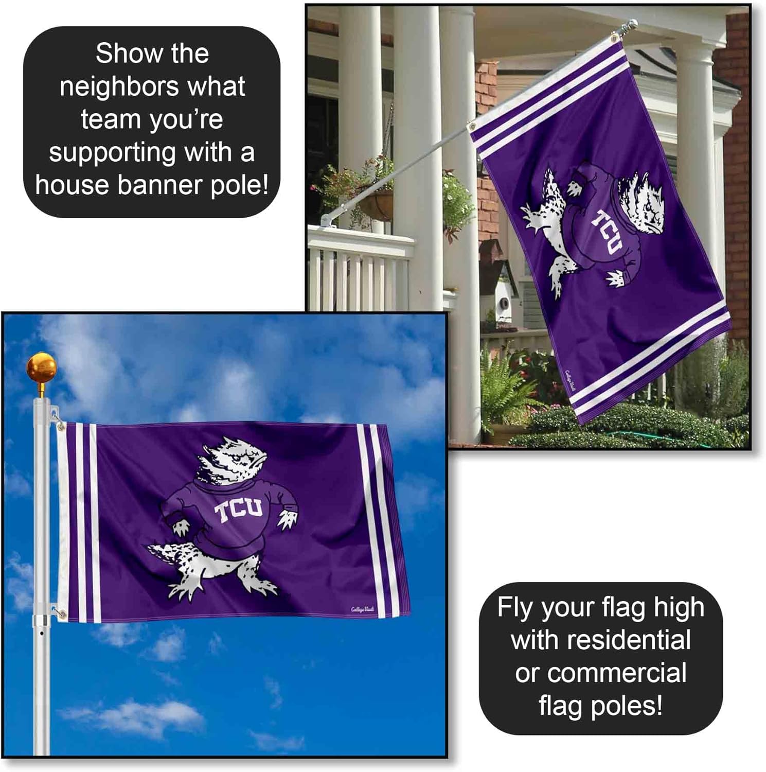 Texas Christian Horned Frogs Vintage Retro Throwback 3x5 Banner Flag - Image 3