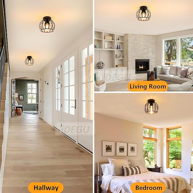 iDEGU iDEGU Vintage industriële plafondlamp met metalen kooi, hanglamp, geometrisch design, E27 plafondlamp voor slaapkamer, café, restaurant, hal, gang, 20 cm, zwart photo 2