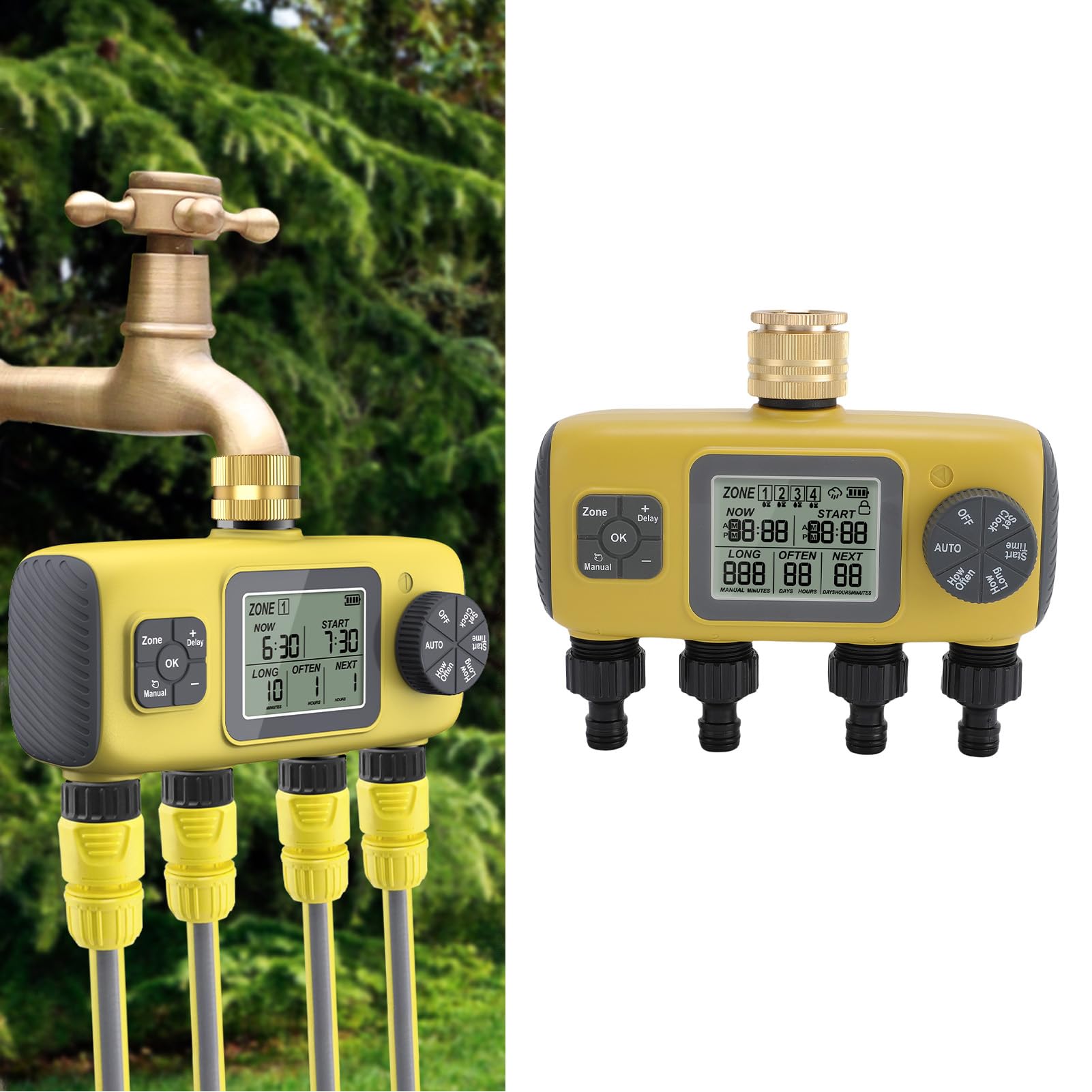 Sonew Timer di Irrigazione Programmabile a 4 Zone con Ritardo Pioggia e Blocco per un'Irrigazione Efficiente del Prato
