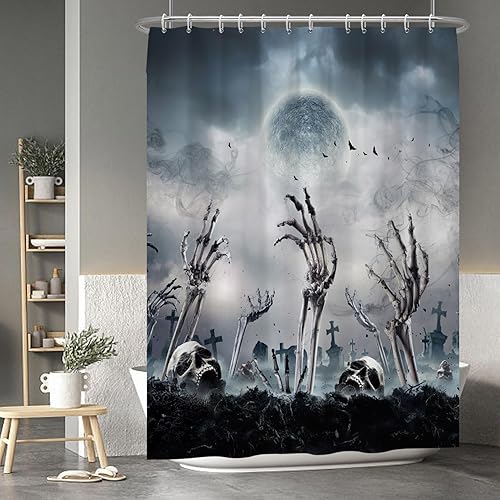 Miniatura 209 de Baocicco Juego de cortinas de ducha de fantasmas de Halloween, encantadores fantasmas de dibujos animados, divertidos trucos o tratos, cortinas de