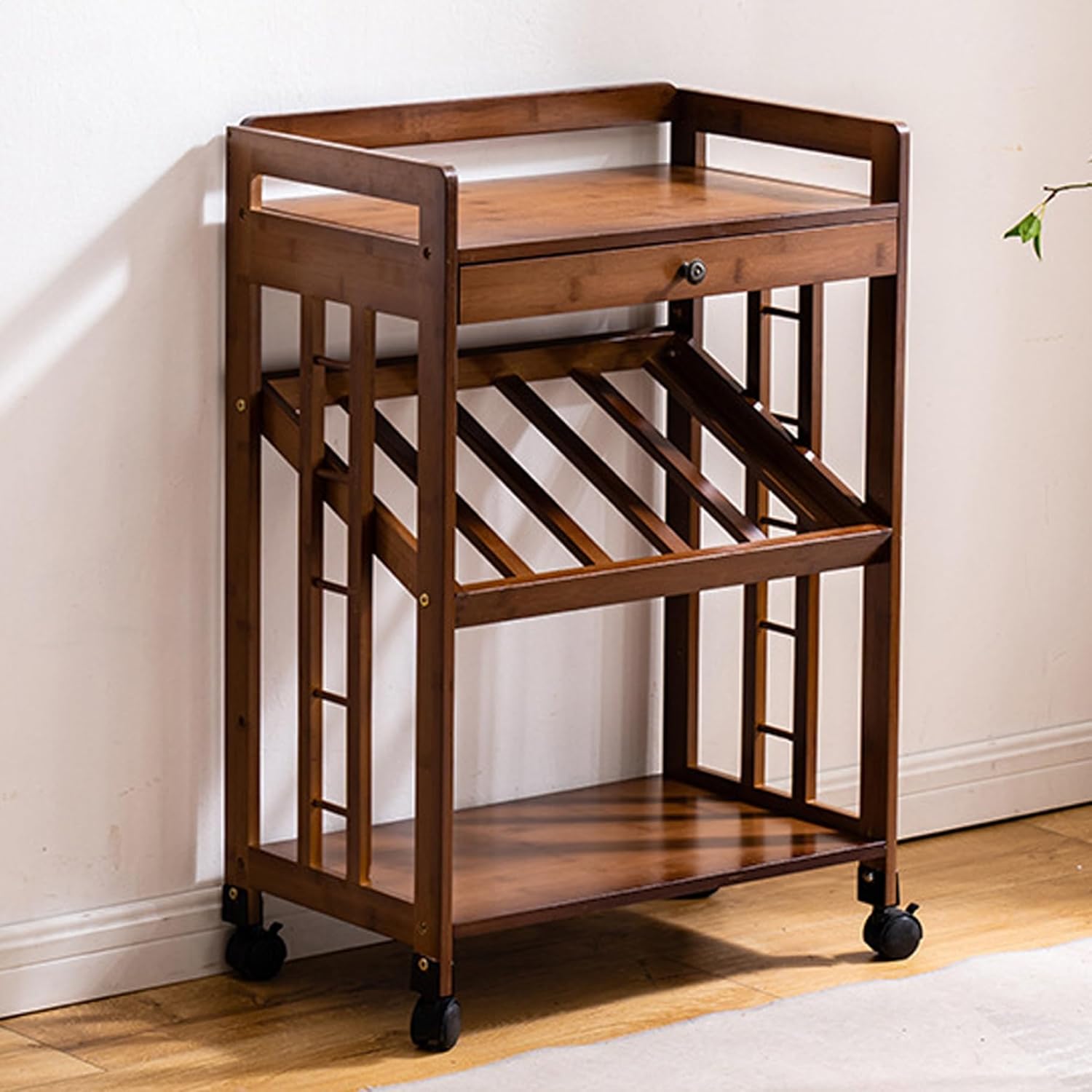 Bar Cabinet with Tabletop, Wine Rack Freestanding Floor with 1 Storage Drawers, 2-Tier bar Cabinet for Kitchen Dining Room, Office, Bar, Rustic(Bottom partition)