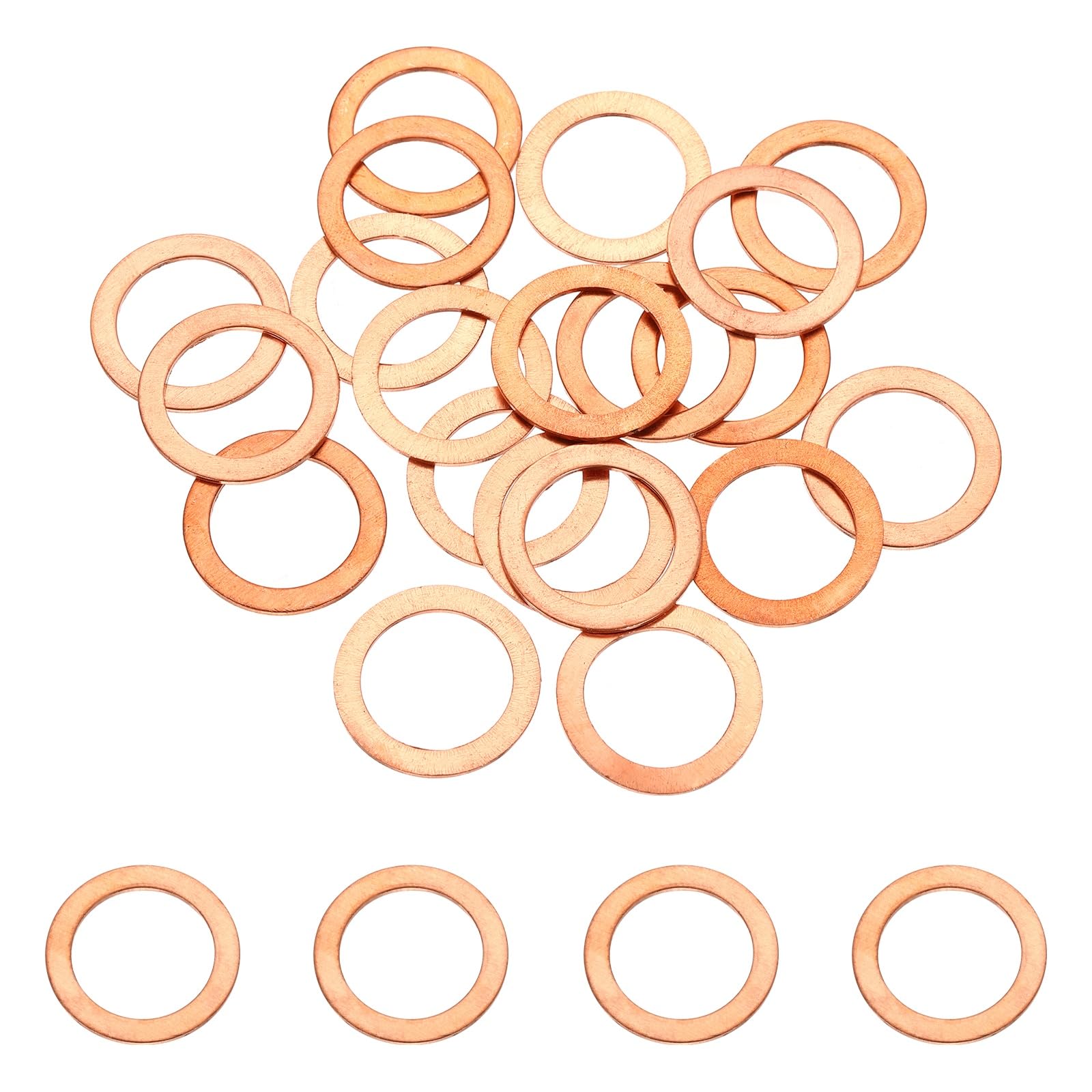 DEFANEX 32 Pcs M16 Copper Washer Sealing Ring (16mm ID 22mm OD 1mm Thickness) Metric Sealing Gasket Flat Crush Washer, for Automotive Plumbing Mechanical Oil Drain Plug