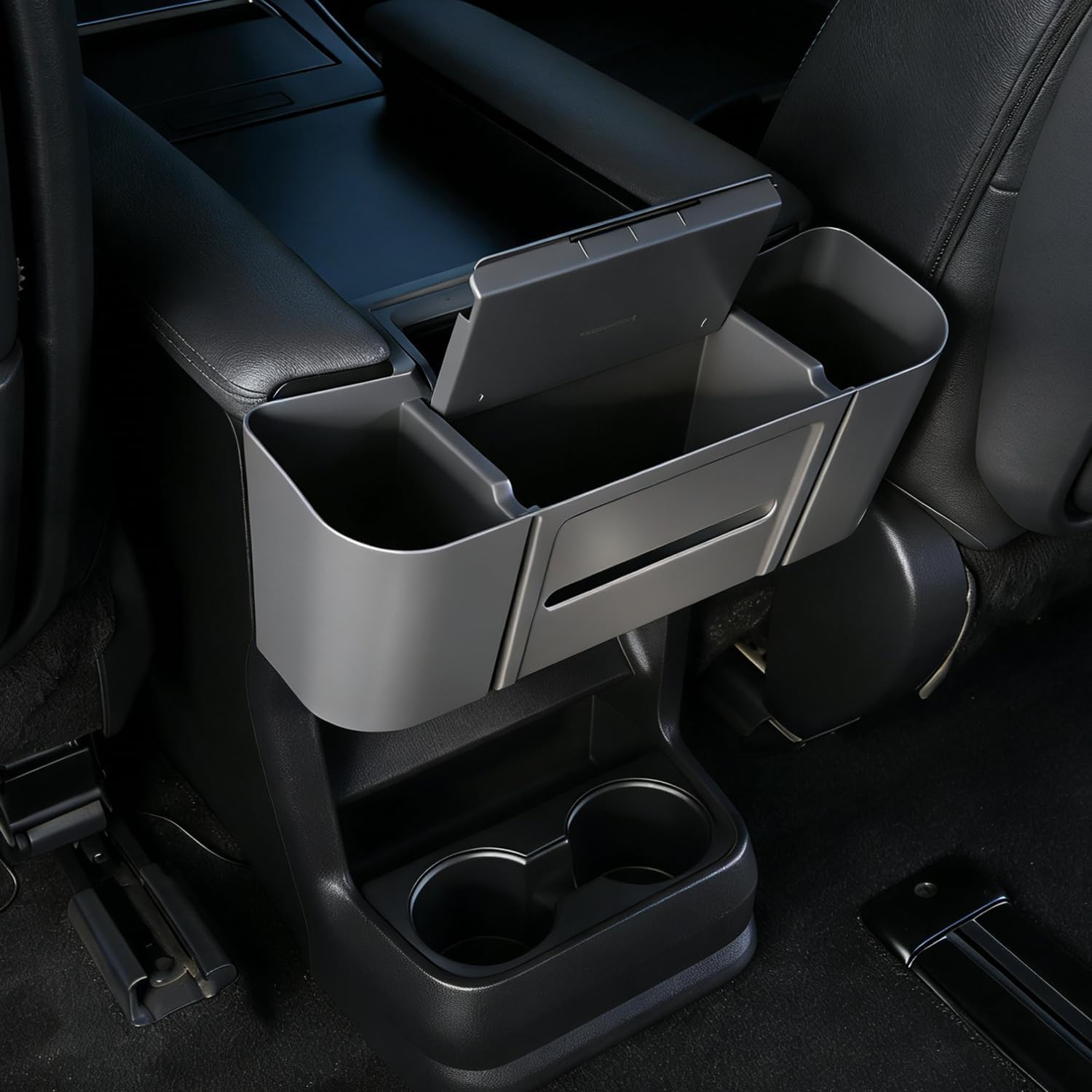 JYCDC is compatible with Toyota Sienna rear center armrest storage box,2026 2025 2024 2023 2022 second-row tissue box holder with side storage pockets, and rear seat phone tray interior trim (black).