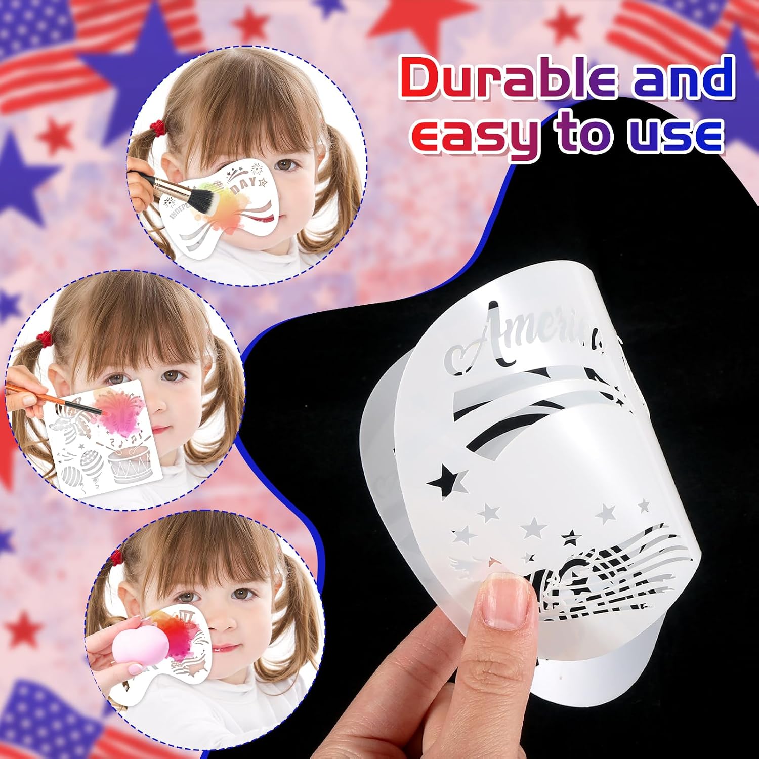 HOWAF 15pcs 4th of July Face Paint Stencils for USA Patriotic Makeup Supplies, Independence Day Face Painting Stencils American Flag Body Painting Stencil Stars Stripes Paints Templates