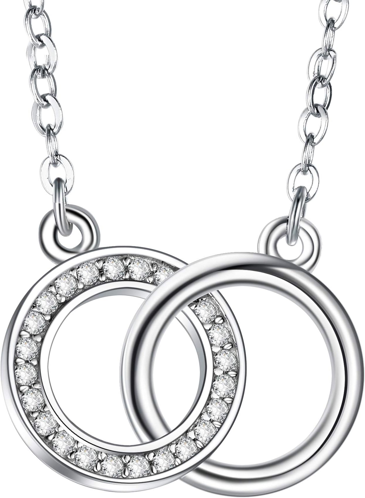 ZENI 925 Sterling Silver Pendant Necklace for Women Timeless Dainty Interlocking Love Circles Cubic Zirconia Jewelry Gift Adjustable 40+5cm