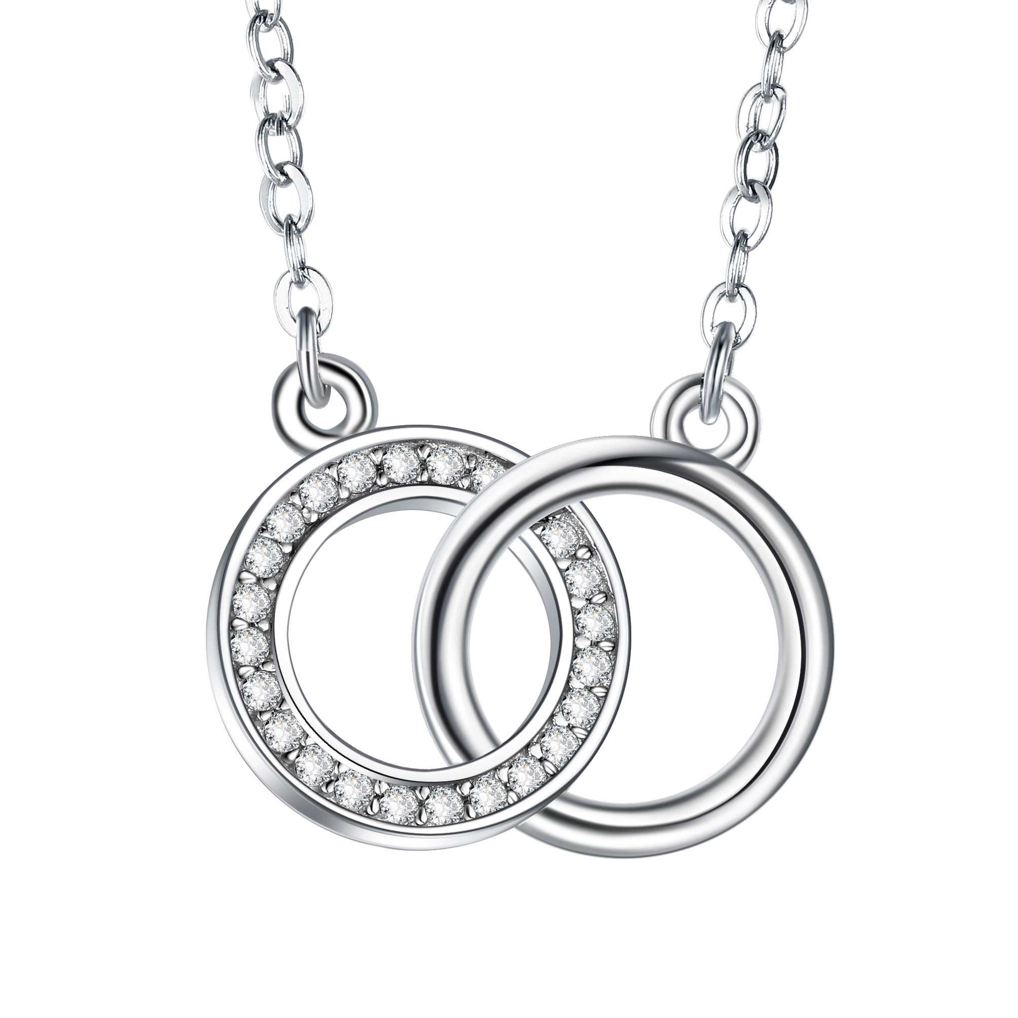 ZENI 925 Sterling Silver Pendant Necklace for Women Timeless Dainty Interlocking Love Circles Cubic Zirconia Jewelry Gift Adjustable 40+5cm