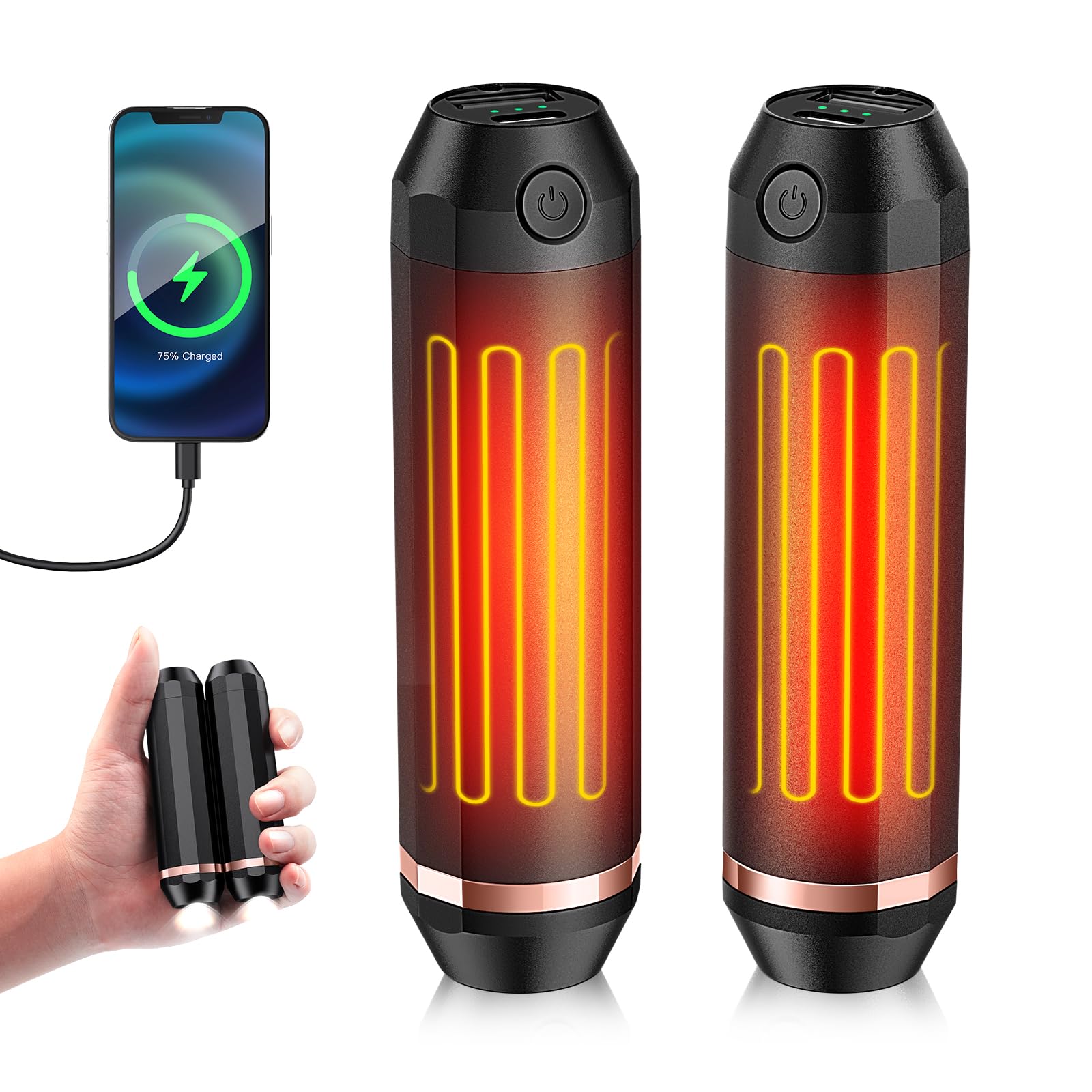 2-Pack Hand Warmers Rechargeable, 10000mAh Electric Hand Warmer, Magnetic Hand Warmers Reusable 3 Heat Levels, Power Bank Portable Charger, Warm Gift for Winter Outdoor Sports