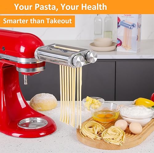 Miniatura 5 de Pasta Maker Attachment for KitchenAid Stand Mixers,Sturdy 3 in 1 Set Included Pasta Sheet Roller, Spaghetti and Fettuccine Cutter Accessories-Unique