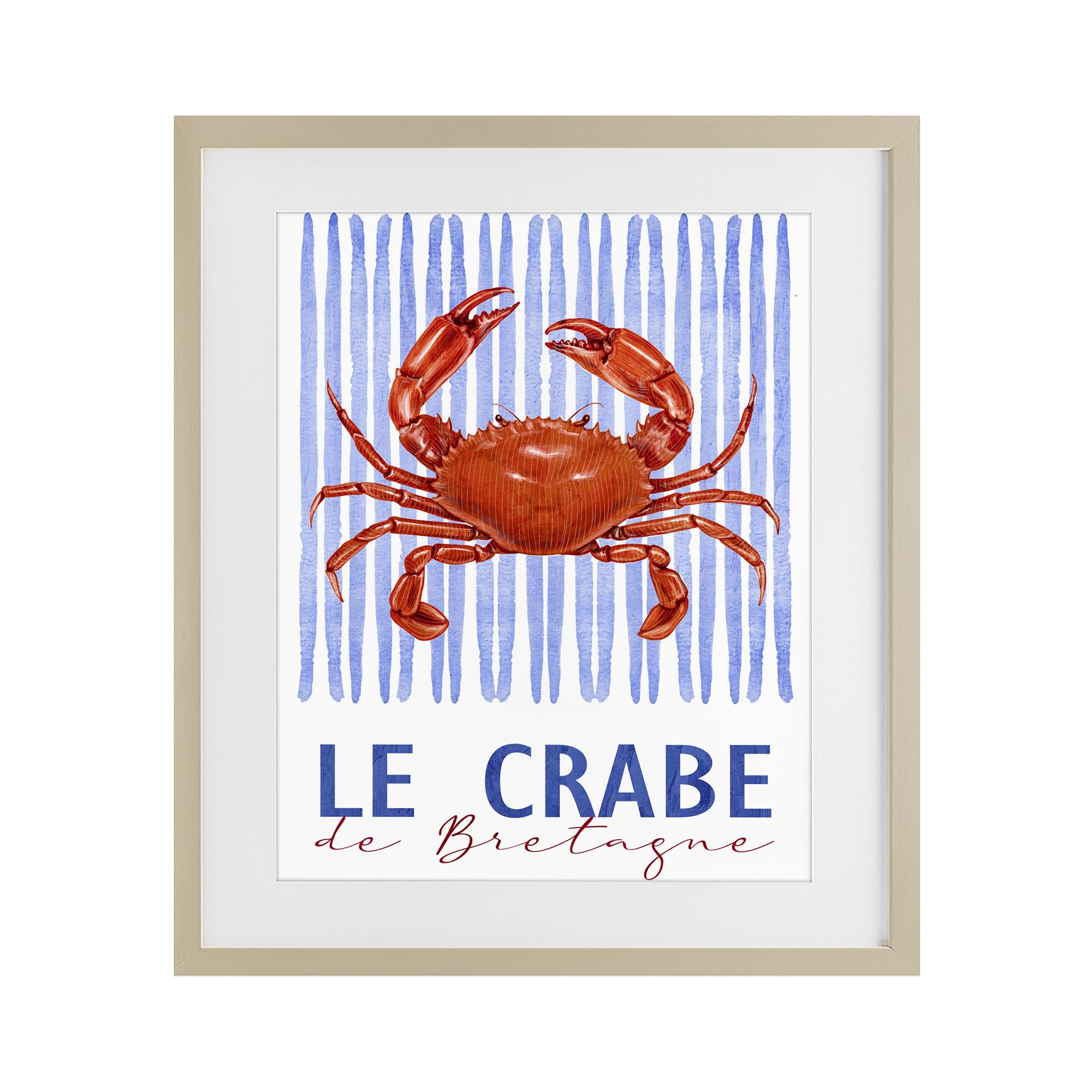 Stupell Industries 'Le Crabe Nautical Stripes', Framed Print Under Glass, Brown, 17 x 21 Inches, Easy to Hang and Sturdy, Made in USA, by Kim Allen
