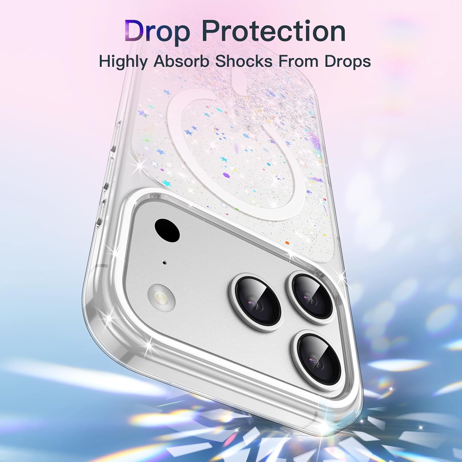 JETech Glitter Case for iPhone 17 Pro Max 6.9-Inch Compatible with MagSafe, Clear Cute Bling Sparkle for Women and Girls, Shiny Shockproof Magnetic Sparkly Phone Cover (Clear) - Image 5