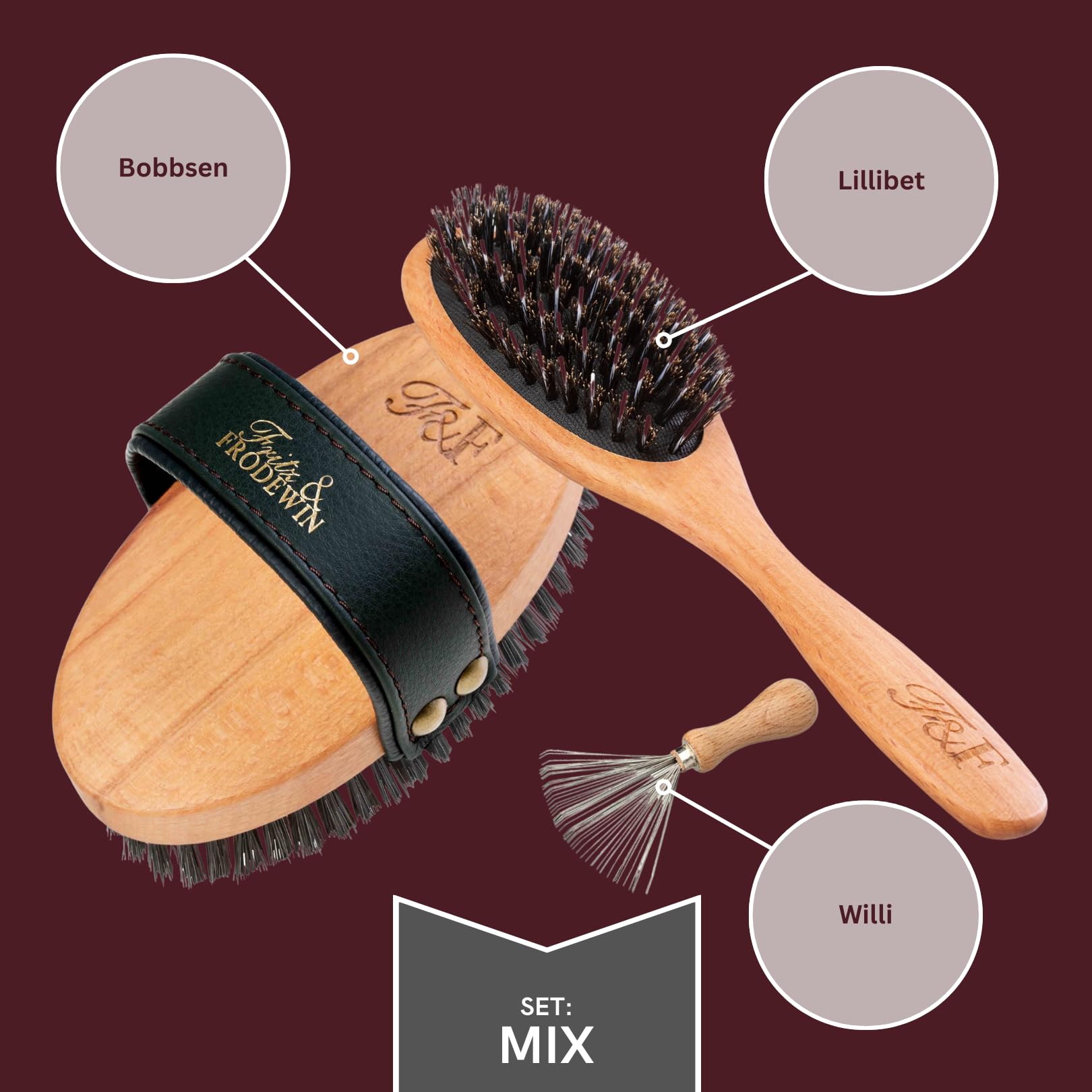 Fritz & Frodewin Hundebürsten-Set "Mix" | Premium Hundehaarbürsten für langhaarige Hunde | Für die tägliche Pflege | FSC zertifiziertes Holz | Gratis Bürstenreiniger | 100% Made in Germany