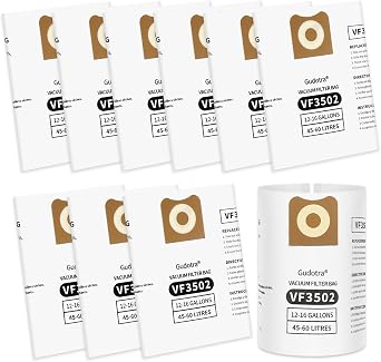 Gudotra 10 Packs VF3502 Vacuum Bags Replacement for Ridgid Vacuum Bags 12-16 Gallon Size A Replace Part 23743 WD1950 WD1956 WD1851 WD1850 WD1680 WD1450 WD1270