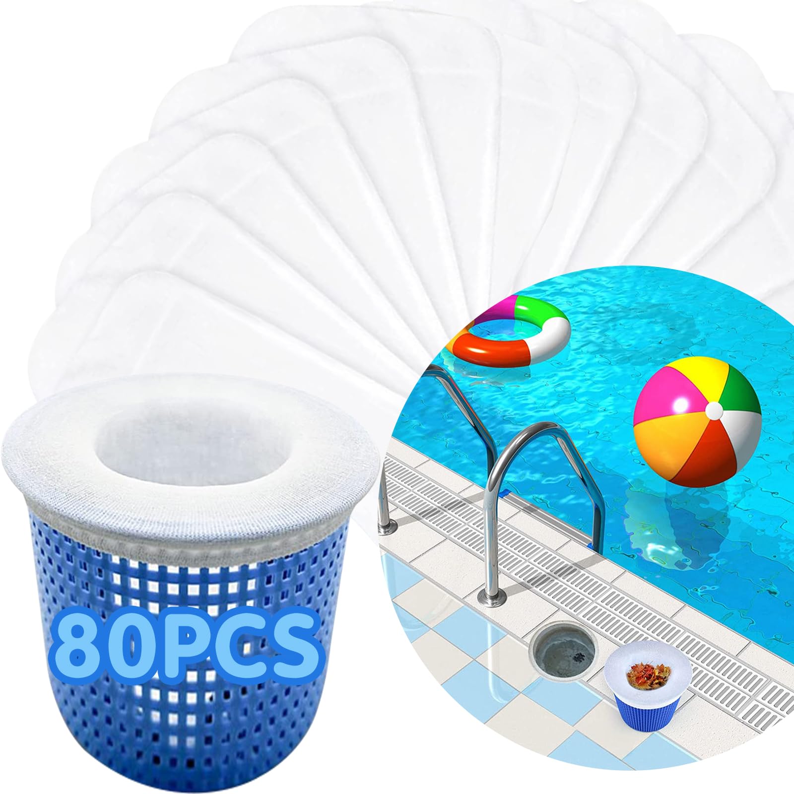 YOLAAH 80PCS Pool Skimmer Filter Socks for Above Ground and Inground, Pool Skimmer Basket Nets, Ultra Fine Mesh Screen Socks for Pool Skimmer Basket