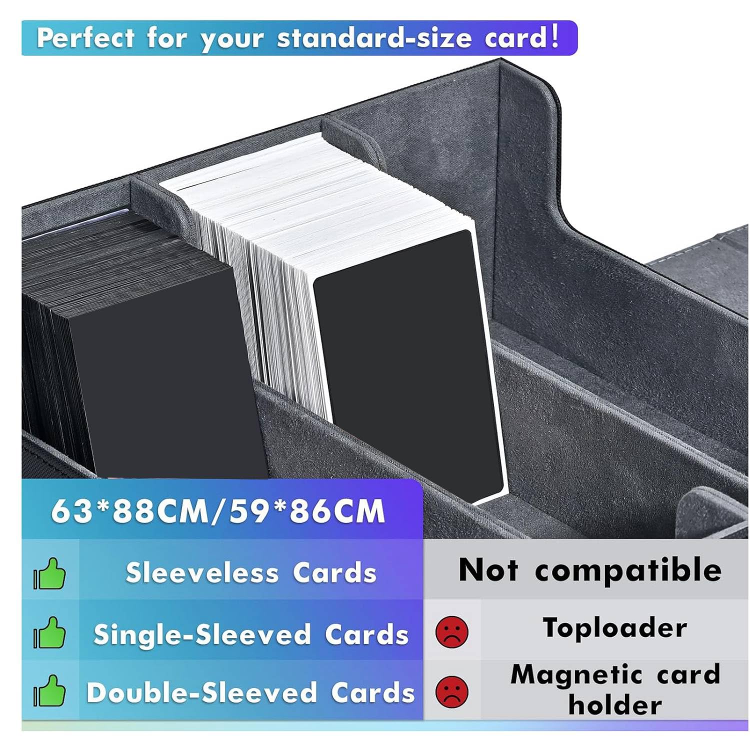 Scatola Porta Carte per Carte Collezionabili, Porta Carte con Chiusura Magnetica per Mazzo con Caricamento Laterale Superiore Scatola per Carte da Gioco Nero + Blu Resistente