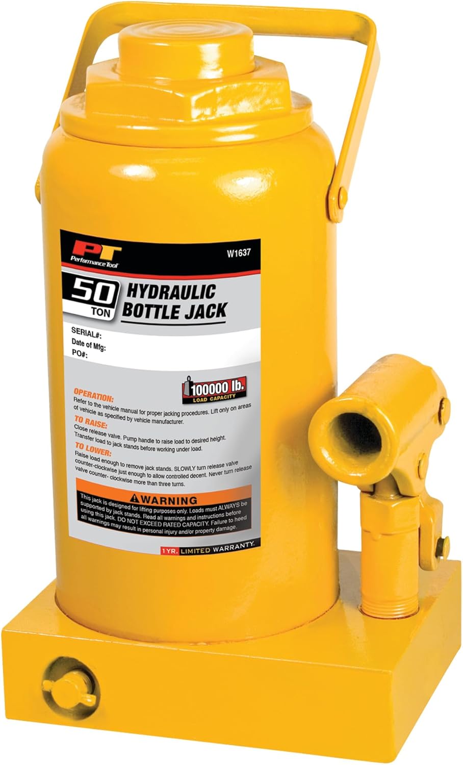 Performance Tool 50 Ton Hydraulic Bottle Jack