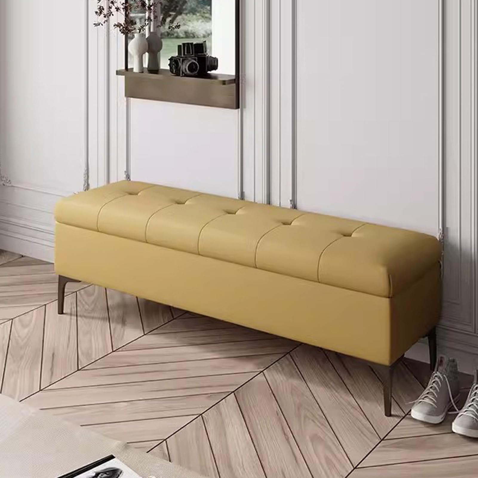 Banc de rangement ottoman cuir petit meuble de rangement entrée et salon