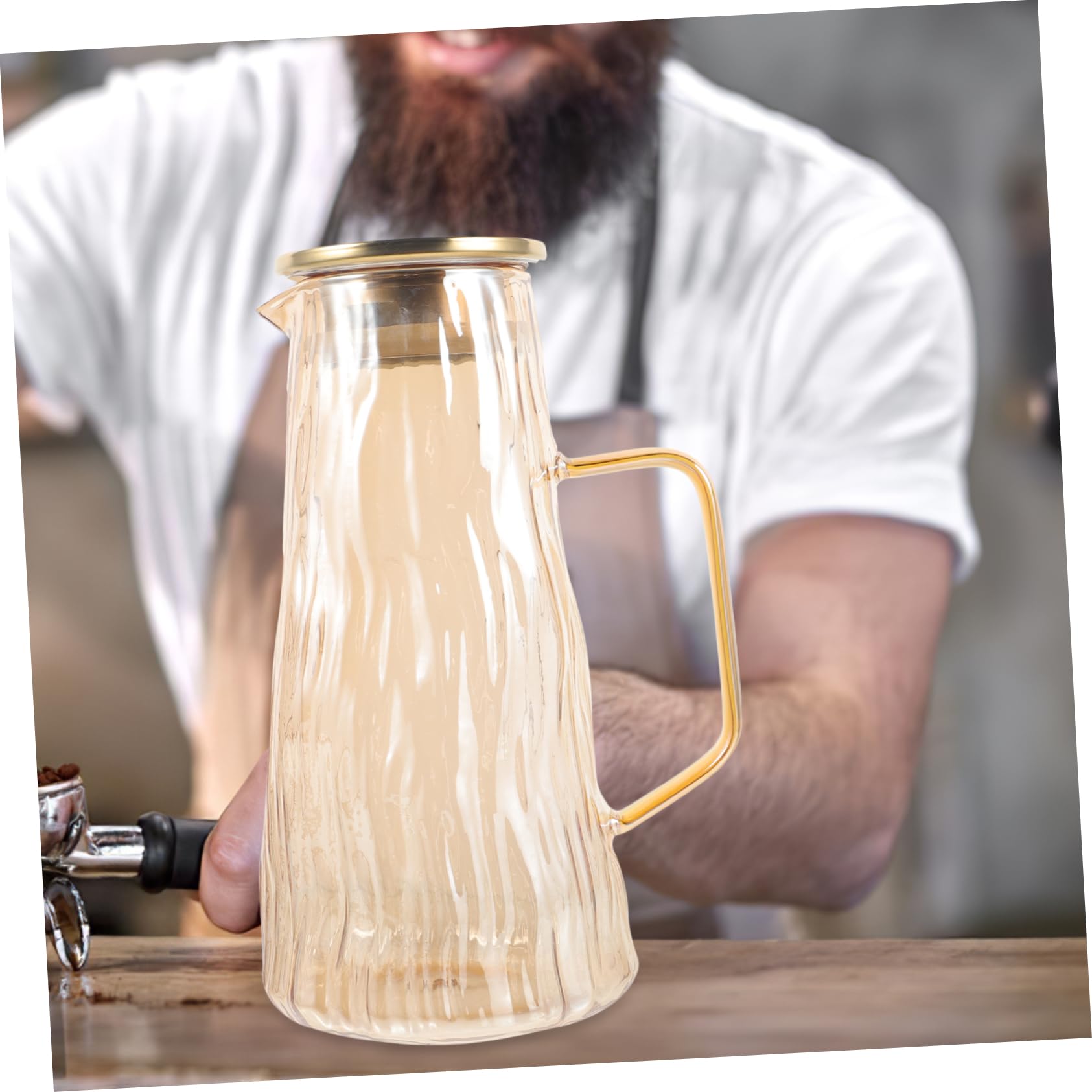 LIFKOME Jarra de Vidrio de 1.5l Infusor de Frutas para Botella de Agua, Diseño Grueso y Capacidad Grande, Color Dorado para Infusiones y Bebidas en Casa