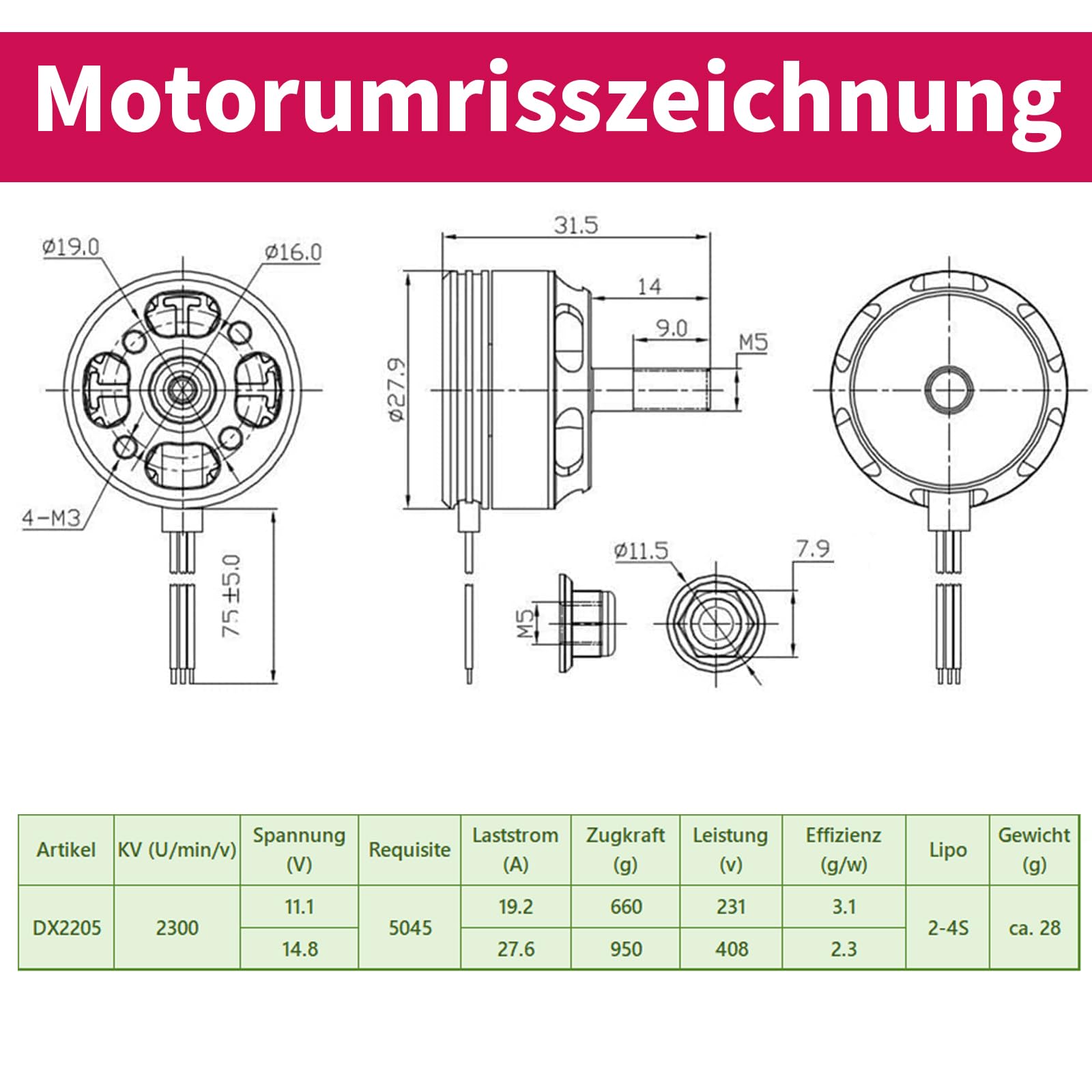 4PCS DX2205 2300KV Bürstenloser Motor, 2-4S für FPV Racing Drohne | Bürstenlose Motoren Racing Edition rot für 2-4S Lipo-Akkus, geeignet für QAV210, X220, QAV250 Racing-Drohnen (2CW 2CCW)