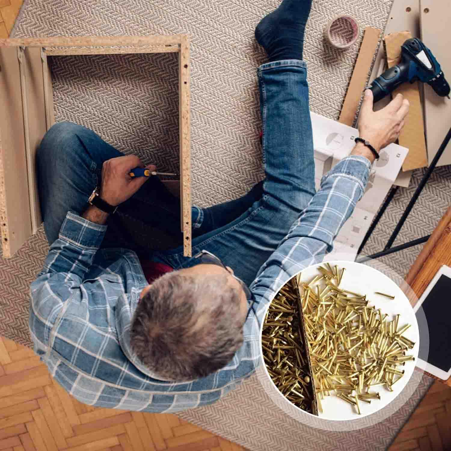 100-Pack 20mm Gold Brass-Plated Finishing Nails, Small Round-Head Picture Hanging Nails for Wood, Frames, Wall Decor, DIY Crafts and Home Projects
