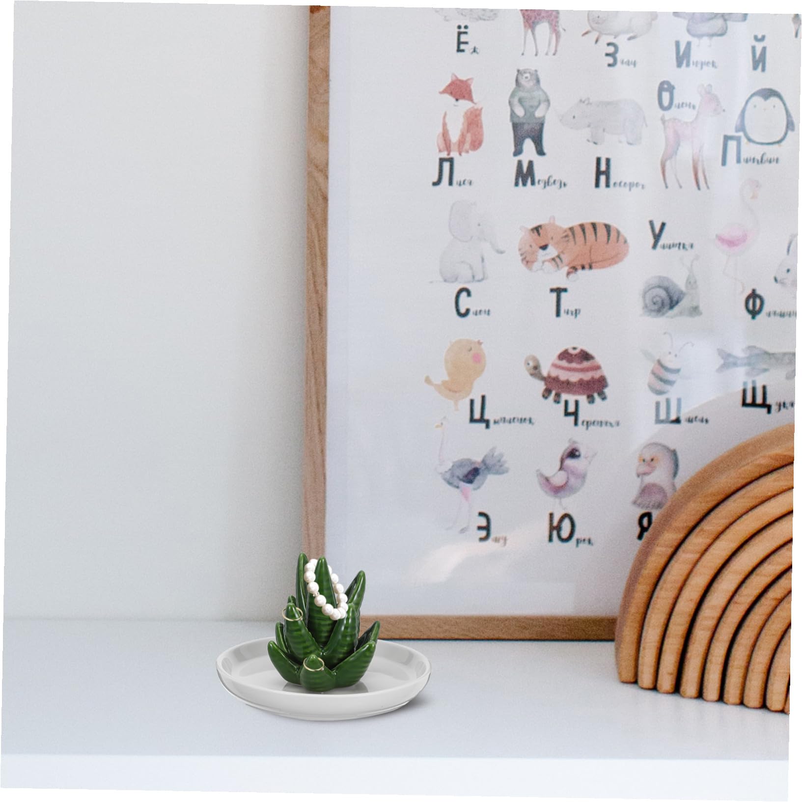 VALICLUD Plato de Cerámica para Joyas Soporte para Anillos en Forma de Cactus, Organizador Decorativo Adecuado para Exhibir y Almacenar Anillos Baño o Sala