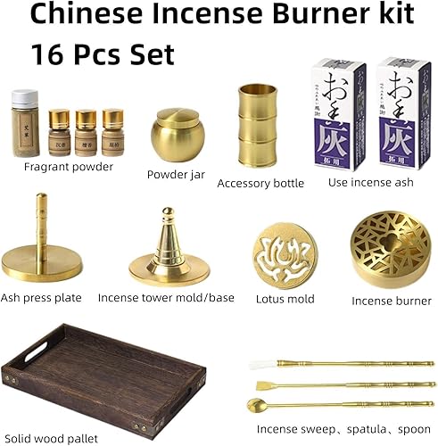 Miniatura 7 de Kit de fabricación de incienso chino kit de quemador de incienso (A - Juego de 16 piezas)
