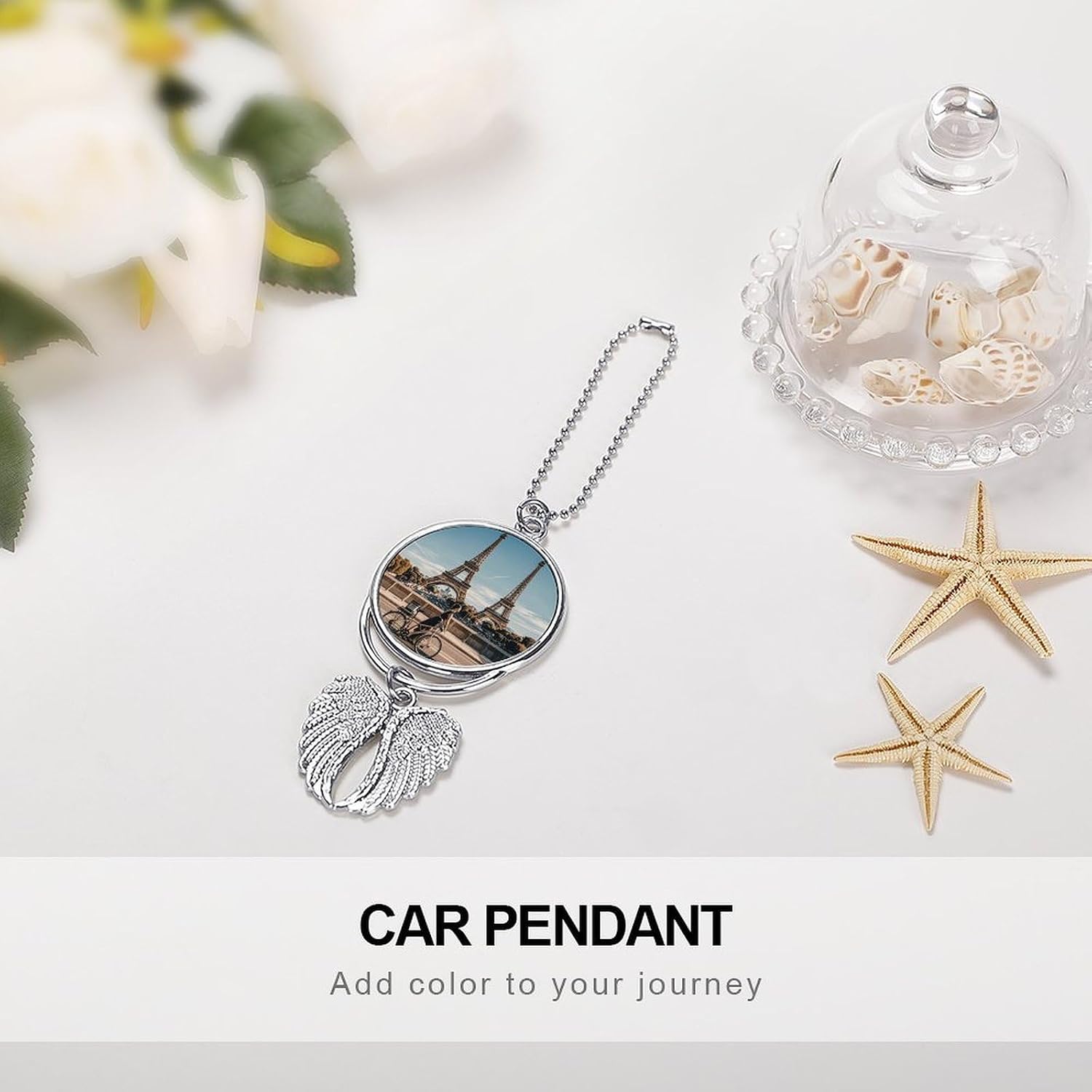 Eiffel Tower and Bicycles Guardian Angel Car Charm for Rear View Mirror image 4