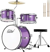 Vista 10 de Eastar Batería de 14'' para Niños Principiantes, 3 Piezas con Bombo Tom Snare, Trono Ajustable, Platillo, Pedal y Dos Pares de Baquetas, Metálico