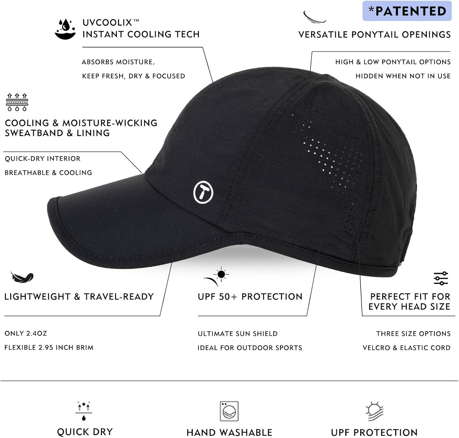 TOP-EX ChicPony™ Cooling UV 50 High Ponytail Baseball Cap for Women - Breathable for Running Golf Sports