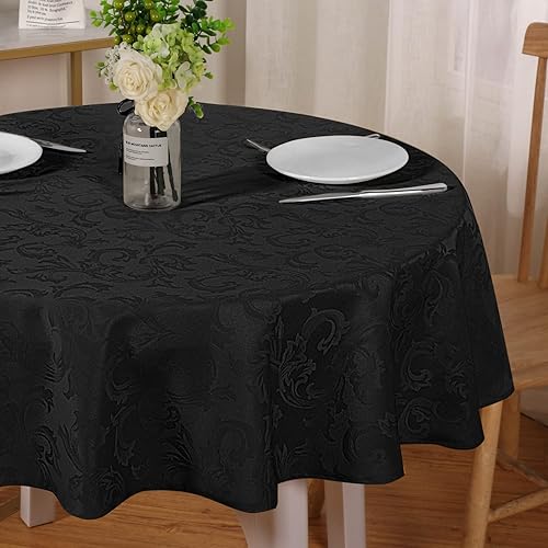 Miniatura 7 de Obstal Mantel redondo de jacquard de 7.35 ozm, mantel de microfibra resistente al agua, mantel decorativo de tela para uso en exteriores e