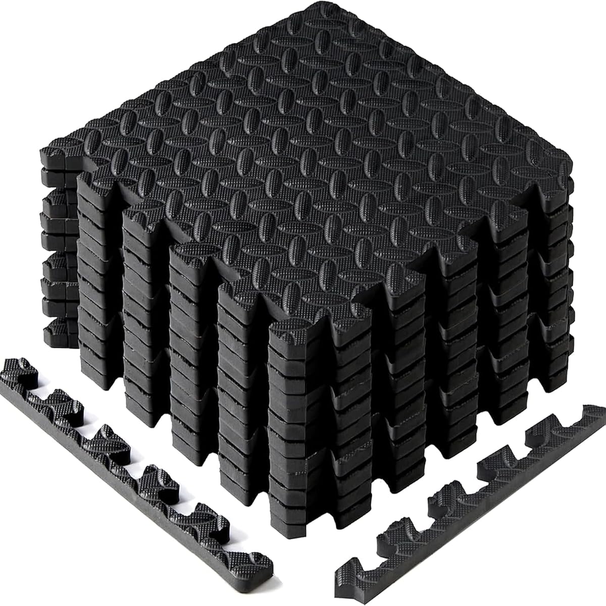 EVA Interlocking Mats, Puzzle Floor Tiles, Foam Floor Padding with Border for Furniture, Home Space, Living Room, Garage 11 SQFT
