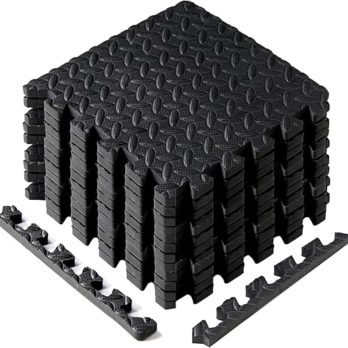 Yes4All EVA Interlocking Mats, Puzzle Floor Tiles, Foam Floor Padding with Border for Furniture, Home Space, Living Room, Garage 11 SQFT